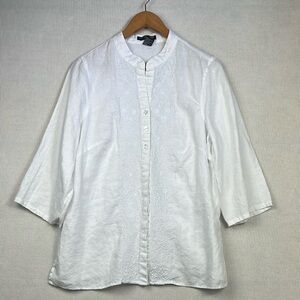 Saint Tropez West 100% Linen Women’s Size 1X Boho Embroidered Button Tunic Top